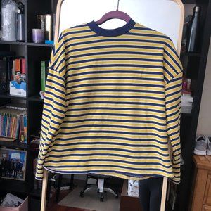F21 Blue and Yellow Striped Knit Sweater Mens